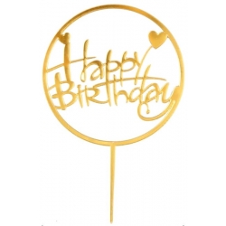 Topper dekoracja na tort napis HAPPY BIRTHDAY złoty urodziny